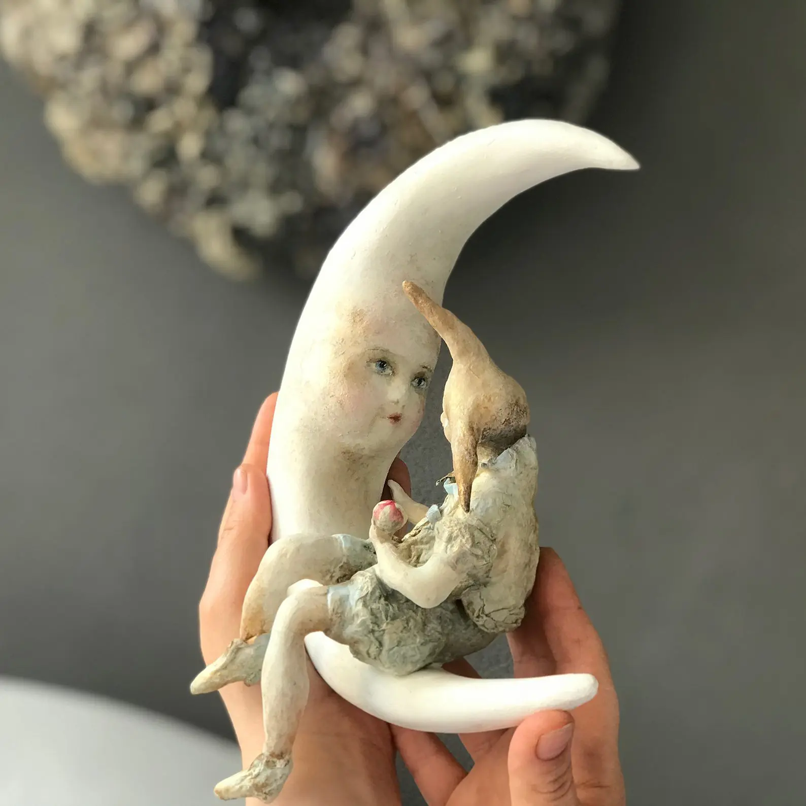 Handmade Moon and Star Sculpture